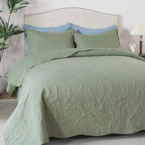 Miniatura 106 de HoneiLife - Juego de colcha de tamaño Queen, juego de ropa de cama de pana bordada de 3 piezas, colcha de lujo, ligera, cálida, para todas las Pana