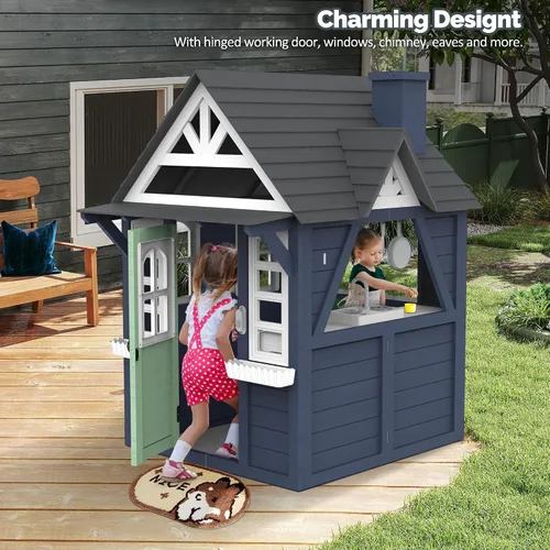 Miniatura 4 de Seizeen Casa de Juegos para Niños al Aire Libre, Casa de Juegos Moderna de Madera de Abeto, Casa de Juegos Tipo Cabaña para Interiores y Exteriores