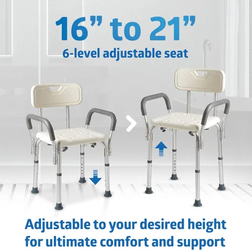 Miniatura 4 de Medline - Silla de ducha con asiento y reposabrazos acolchados y respaldo, taburete de ducha resistente para bañera, asiento de ducha antideslizante