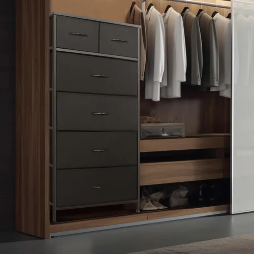 Miniatura 4 de Mifuro - Cómoda alta para dormitorio, torre organizadora de almacenamiento vertical con 6 cajones, cómoda con contenedores de tela, marco de acero
