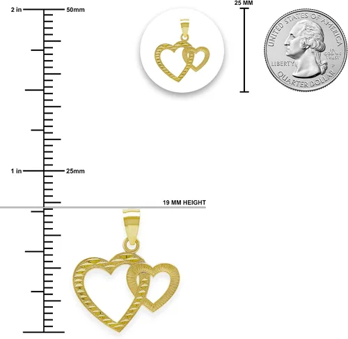 Miniatura 3 de Colgante de corazón doble de oro - Oro macizo de 10 quilates - Colgante de corazón - Joyería