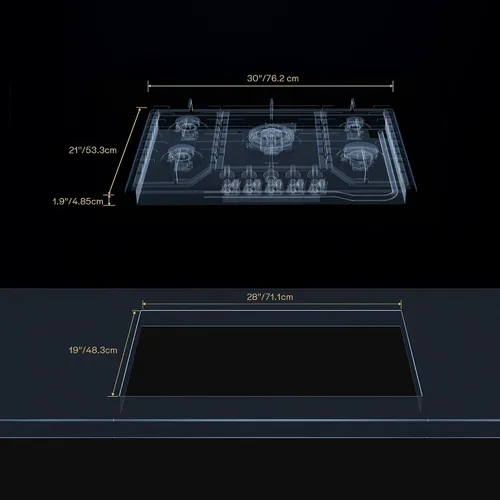 Miniatura 7 de Placa de cocina de gas de 30 pulgadas con 5 quemadores sellados, superficie de cocina empotrable de acero inoxidable, rejillas de hierro fundido