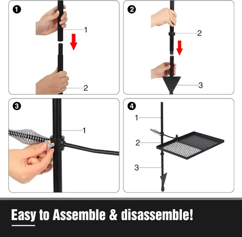 Miniatura 7 de REDCAMP Parrilla plegable giratoria para fogata, parrilla portátil para fogata sobre foso, rejilla de acero resistente y estante para fogata