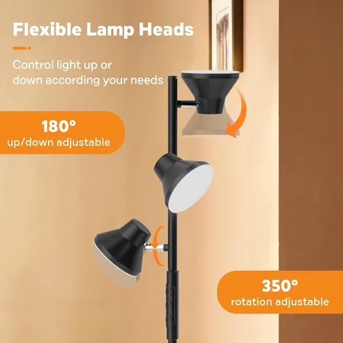 Miniatura 6 de SIBRILLE Lámpara de pie LED, lámpara de pie moderna de 36 W con control remoto y táctil, 4 temperaturas de color, lámpara de pie con 3 luces Negro
