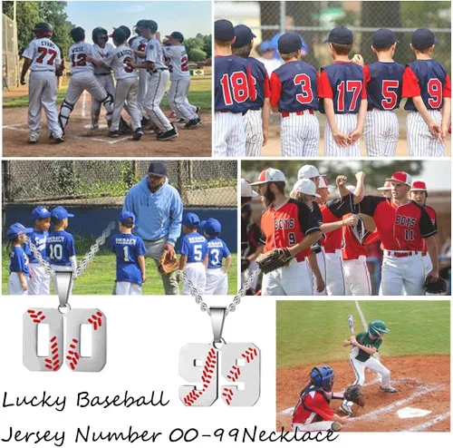 Miniatura 6 de HattiDoris Collar de número de béisbol para niño del 00 al 99 para atletas, collar de número de jersey de acero inoxidable, cadena chapada en oro