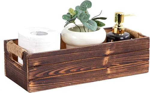 Miniatura 11 de TIMRIS Caja de almacenamiento de madera envejecida de granja, caja de decoración rústica para baño, cesta decorativa para tanque de inodoro Nice