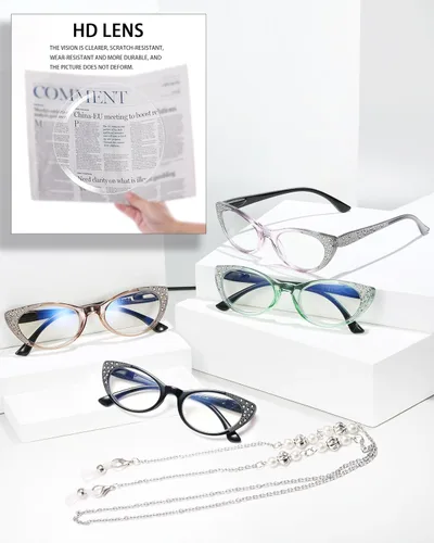 Miniatura 8 de EYEURL Gafas de lectura de ojo de gato para mujer, bloqueo de luz azul, paquete de 4 lectores de moda para mujer, anteojos antirreflejos