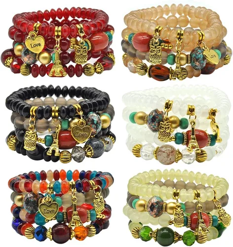 Miniatura 2 de VONRU - Conjuntos de pulseras bohemias para mujer, 6 juegos de pulseras elásticas apilables multicolor, estilo hippie, joyas finas