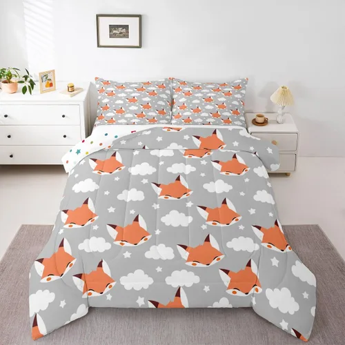 Erosebridal Edredón de zorro para niños, tamaño individual, juego de ropa de cama de zorro de dibujos animados para niños y niñas, decoración de