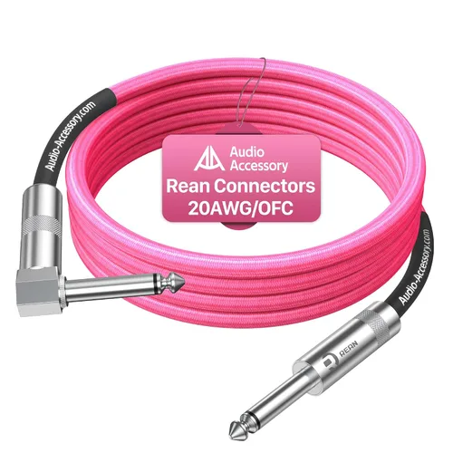 Miniatura 22 de Cable de guitarra de 1.5 pies, paquete de 2 unidades, nailon trenzado anti-torceduras reforzado con Kevlar, conector Neutrik REAN, calibre 20