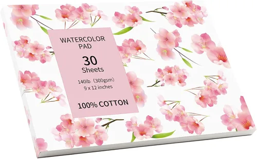 30 hojas de papel de acuarela A4 (12 x 9 pulgadas), 140 libras/300 GSM, papel de acuarela 100% algodón prensado en frío para dibujo de acuarela,