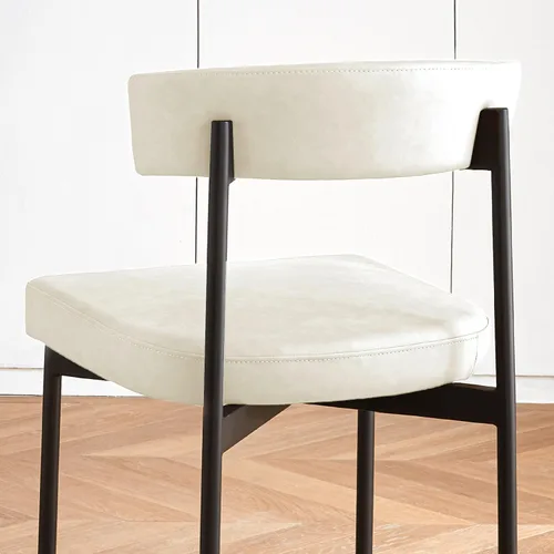 Miniatura 6 de GrandNoor Juego de 2 sillas de comedor de piel sintética beige, silla de cocina tapizada sin brazos, moderna silla de comedor con respaldo curvado