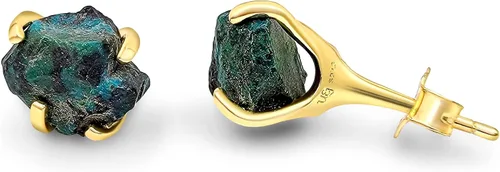 Miniatura 86 de Aretes de piedra preciosa natural en bruto con oro amarillo sobre plata de ley 925, 6 a 0.276 in, regalo de piedra de nacimiento de calidad genuina