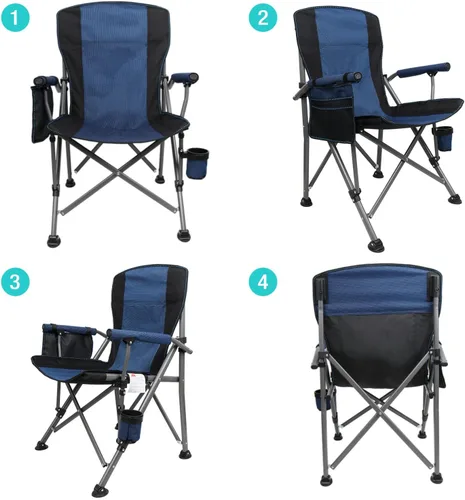 Miniatura 6 de Silla de Campamento para Adultos de Servicio Pesado, Sillas Portátiles para Patio y Césped al Aire Libre, Soporta 350 Libras, Respaldo Alto Azul