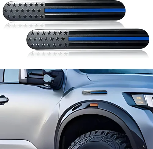 Miniatura 9 de 2 piezas de emblema de guardabarros de metal con bandera estadounidense para auto, emblema 3D en relieve de metal adhesivo para camiones deportivos