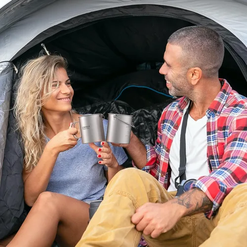 Miniatura 9 de Lixada Taza de agua de titanio con tapa y mango plegable, ultraligero de 25.4 fl oz, olla de titanio, portátil, al aire libre, camping, cocina