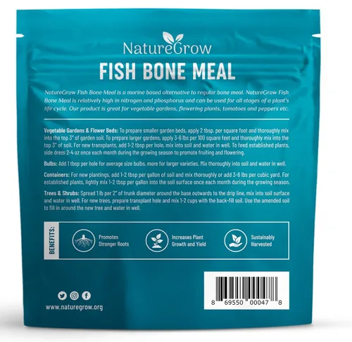 Miniatura 2 de Fertilizante de harina de huesos de pescado-6-14-0 Fuente de alimento vegetal natural de nitrógeno y fósforo para jardinería orgánica (3 libras)