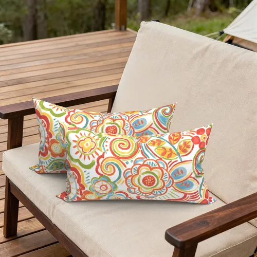 Miniatura 203 de Juego de 2 almohadas para exteriores de 16 x 16 pulgadas, repelentes al agua con interiores, para muebles de patio, hogar, jardín, geometría bohemia