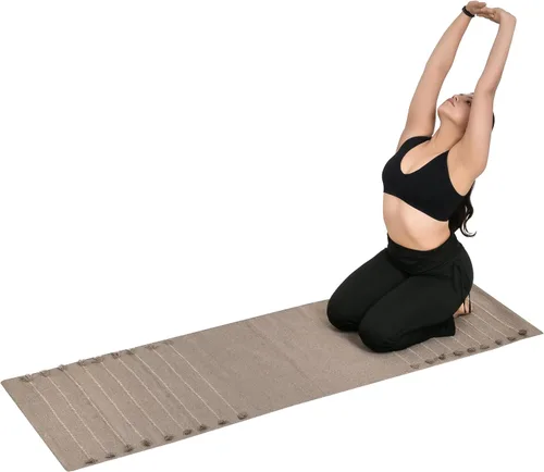 Miniatura 12 de Sivi Tapete de yoga de algodón orgánico a base de hierbas, tapete antideslizante ecológico tejido a mano, grueso y cómodo (0.945 x 2.835 x 0.197 in)