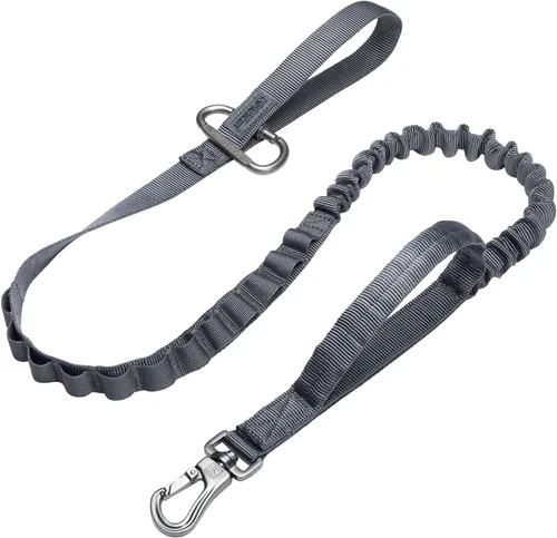 Miniatura 11 de EXCELLENT ELITE SPANKER Correa táctica elástica para perros con bungee, correa militar ajustable de liberación rápida con 2 asas de control (Negro)