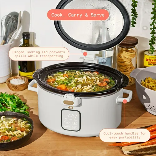 Miniatura 3 de Olla de cocción lenta programable de 4 cuartos con tapa con bisagras, pantalla táctil, múltiples ajustes de calor, ideal para comidas familiares