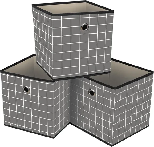Miniatura 33 de Cubos de Almacenamiento Plegables Negros Contenedores, Cubos de Almacenamiento de Tela de 11 Pulgadas, Cajas de Almacenamiento de Tela, Cubos