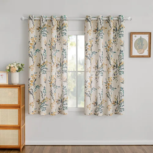 Miniatura 2 de MYSKY HOME Cortinas florales semitransparentes con aspecto de lino para dormitorio, 63 pulgadas de largo, 2 paneles para cocina, ventana pequeña