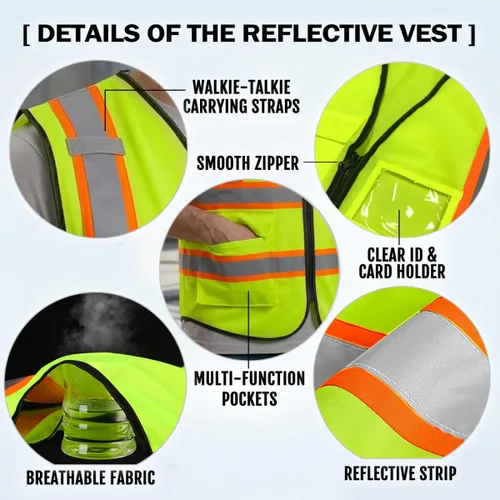 Miniatura 4 de Chaleco de Seguridad Reflectante de Alta Visibilidad Personalizable con Logo y 5 Bolsillos Hi Vis Chaleco Ropa de Trabajo Protectora para Exteriores