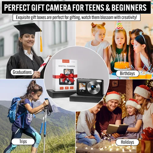 Miniatura 8 de Cámara digital 4K de 48MP para adolescentes con enfoque automático y pantalla dual para selfies – Zoom 18X, luz de relleno incorporada, cámara