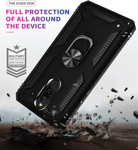 Miniatura 6 de YaHan Funda para Xiaomi Redmi 8A / Redmi 8, anillo giratorio de 360 grados, soporte híbrido, resistente, de doble capa, a prueba de golpes, con Negro