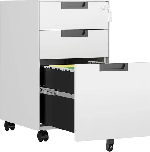 Miniatura 15 de Gabinete archivador de 2 cajones, gabinetes archivadores móviles totalmente montados con cerradura, gabinete archivador de metal rodante con ruedas