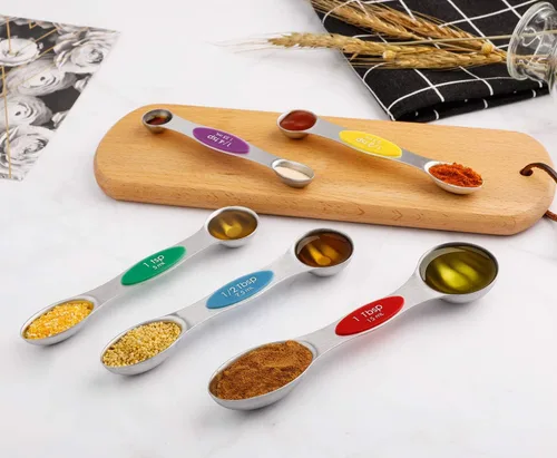 Miniatura 4 de Juego de 6 cucharas medidoras magnéticas de acero inoxidable apilables de doble cara y cucharada para medir ingredientes secos y líquidos