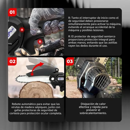 Miniatura 7 de Mini motosierra inalámbrica, 4 y 6 pulgadas motosierra eléctrica Funciona con pilas, de mano, 2 baterías y cargador, corte de madera para cortar