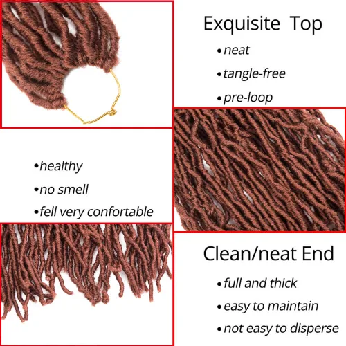 Miniatura 4 de Rastas suaves de cabello de ganchillo de 18 pulgadas, 6 paquetes de extensiones de cabello sintético rizado ondulado de color rojo cobrizo para (350)