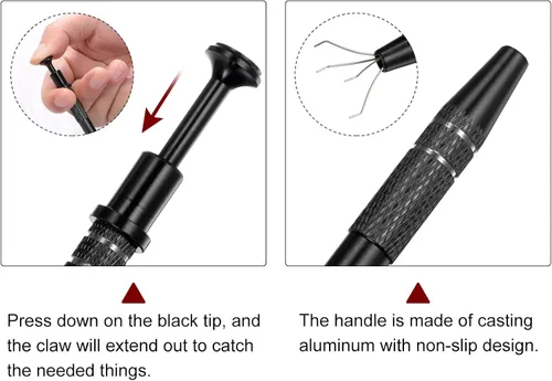 Miniatura 4 de HARFINGTON Herramienta de recogida de 4 garras de acero inoxidable, herramienta de extracción de chips IC con soporte de 4 puntas, pinzas de Negro