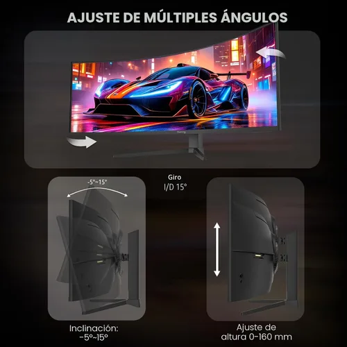 Miniatura 6 de CRUA - Monitor curvo para juegos de 49 pulgadas DQHD (5120 * 1440), 144Hz/165Hz, 1500R, 32:9, AMD FreeSync, 120% sRGB, monitor de pantalla ultra