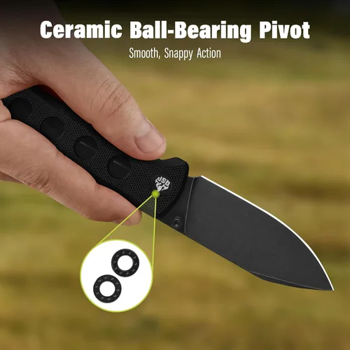 Miniatura 5 de QSP Canary Folder - Cuchillo plegable de bolsillo, hoja de 7.21 cm Sandvik 14C28N con acabado negro lavado a la piedra, mango G10 negro, bloqueo