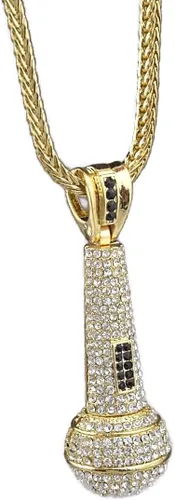 Miniatura 3 de Colgante de micrófono con acabado de oro helado con dije de micrófono con cadena Franco de 36 pulgadas Hip Hop, Metal