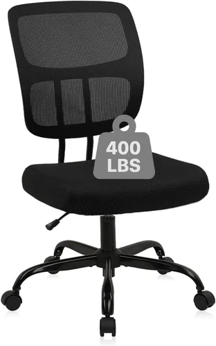 Miniatura 21 de CLATINA Silla de oficina en casa, sin brazos, con ruedas, ergonómica, de cuero, con respaldo bajo, altura ajustable, giratoria de 360°, silla