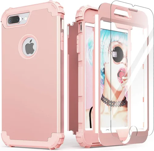 Miniatura 35 de IDweel Funda para iPhone 8 Plus, para iPhone 7 Plus con Protector de Pantalla, 3 en 1 Híbrida Resistente a Golpes de Servicio Pesado, Cubierta Dura