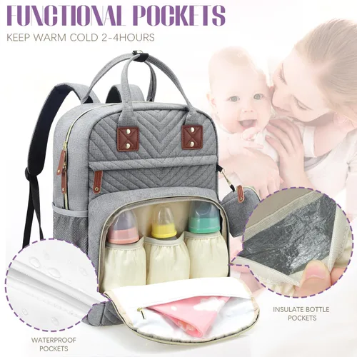 Miniatura 3 de Tuwubi Mochila para pañales, bolsa de viaje Baby Essentials, mochilas impermeables multifunción, artículos esenciales de viaje con correas para Gris