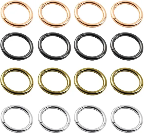 Anillos de resorte, mosquetón redondo de aleación con clip para llaveros, hebilla, bolsos, bolsos (color surtido, 16 unidades)
