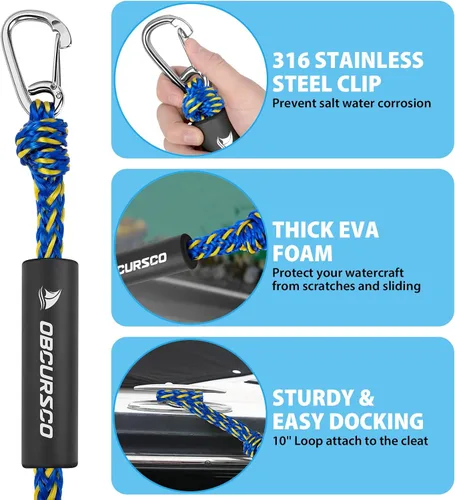 Miniatura 9 de Obcursco Líneas de Amarre Elásticas para Barco, Cuerda de Atraque con Clips de Acero Inoxidable 316, Accesorios para Jet Ski, PWC, SeaDoo, Yamaha