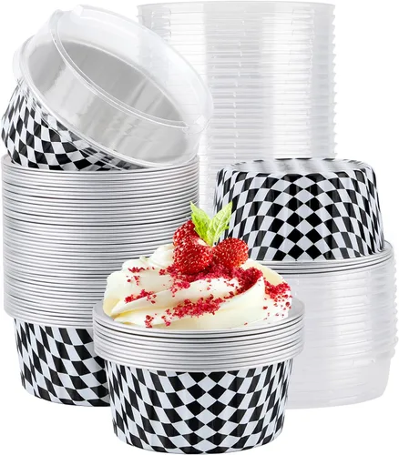 Miniatura 35 de EUSOAR Moldes de Papel de Aluminio para Hornear, 5oz 50 piezas Moldes Reutilizables para Cupcakes con Tapas, 3.34x2.59x2.35 pulgadas 125ml Moldes
