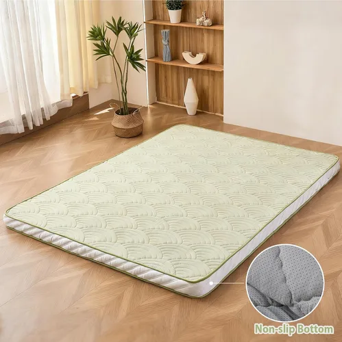 Miniatura 6 de Zelladorra Colchón de suelo japonés, colchón tipo futón acolchado con fondo antideslizante, cama de piso plegable con bolsa de almacenamiento y Verde