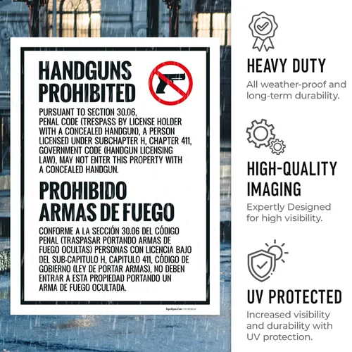 Miniatura 6 de Concealed Carry Prohibited Texas Penal Code Section 3007 Bilingual Sidewalk Sign Kit, 18x24 Inches, Replacement Panels (2 Pack) 160 Mil Thick