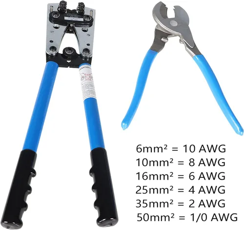 Miniatura 2 de Herramienta engarzadora de cables de batería de 6-50 mm², herramienta de prensado de alambre para corte y crimpado de cable de alambre de 10,8,6,4,2