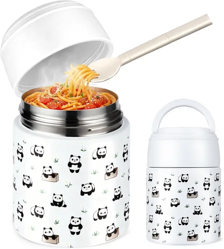 Miniatura 11 de Termo de Sopa de 10 oz para Comida Caliente para Niños, Frasco de Comida Aislado con Cuchara de Boca Ancha, Contenedor de Almuerzo de Acero Negro