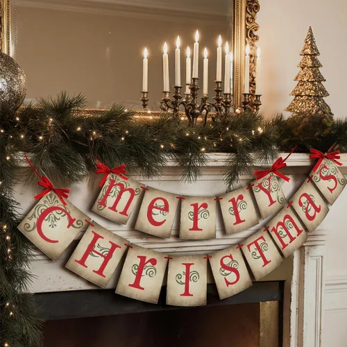 Miniatura 8 de X-Protector Bandera de Feliz Navidad - Letrero de Feliz Navidad de Plátanos Búfalo para Repisa de Chimenea - Decoraciones Premium de Navidad