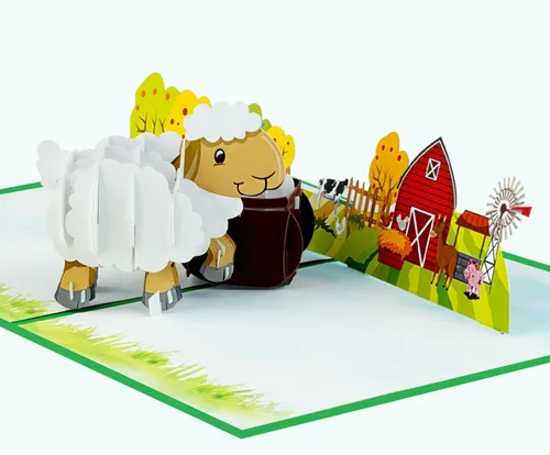 Miniatura 13 de iGifts And Cards Cow Barn 3D Pop Up Tarjeta de felicitación – Animales, molino de viento, granja, ganado, lácteos, sol, wow, diversión, mitad